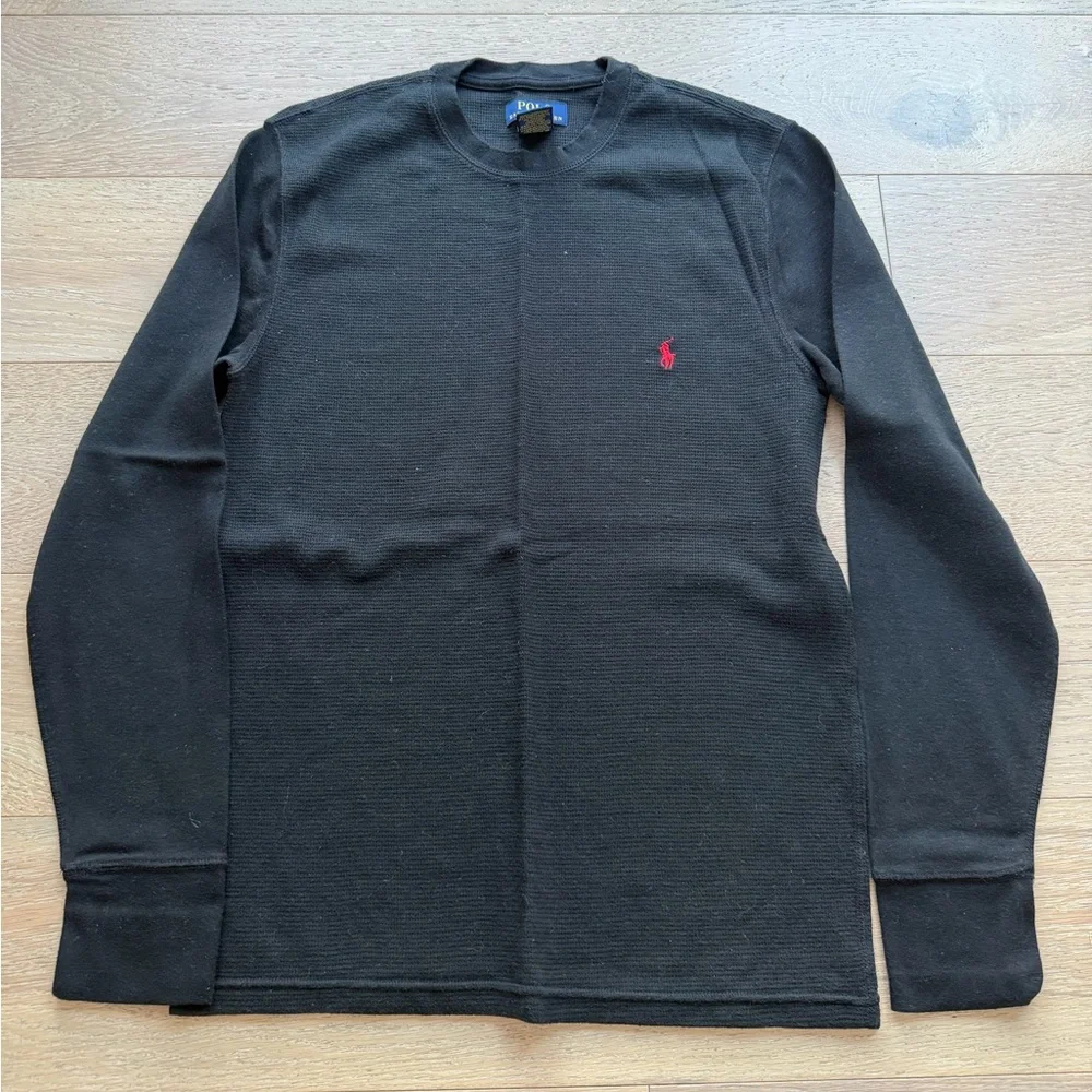 Polo Ralph Lauren Men’s Long Sleeve Waffle Knit Shirt Black Size Medium M